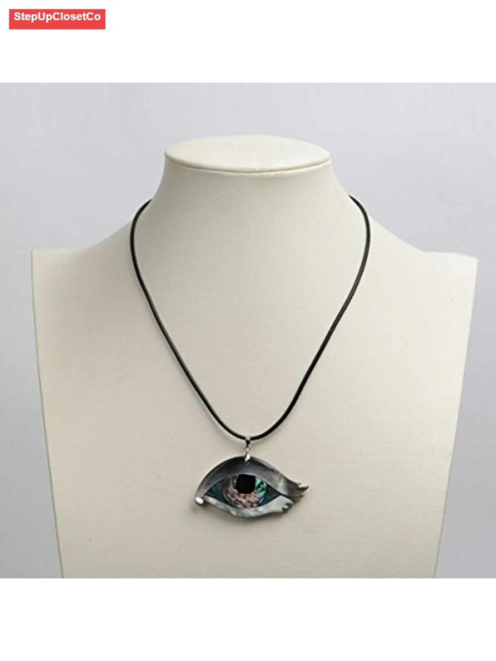 Abalone Shell Pendant Necklace 925 Sterling Silver White Gold Plated Leather - Picture 2 of 6